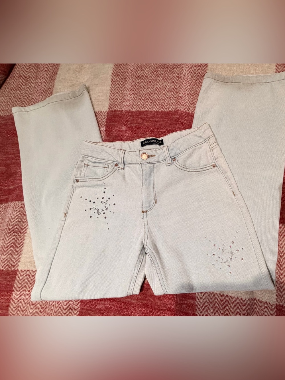 Light Wash Kids Jeans with Rhinestone Star Accents